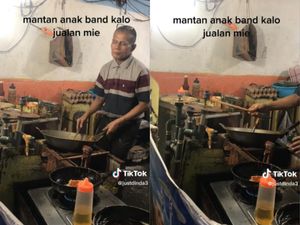 Viral Penjual Mie Goreng Masak Sambil Main Drum, Netizen: Mantan Anak Band
