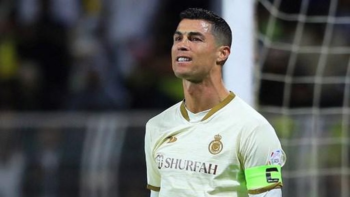 Nassrs Portuguese forward Cristiano Ronaldo reacts the Saudi Pro League football match between Al-Fateh and Al-Nassr at the Prince Abdullah bin Jalawi Stadium in al-Hasa on February 3, 2023. (Photo by Ali ALDAIF / AFP)