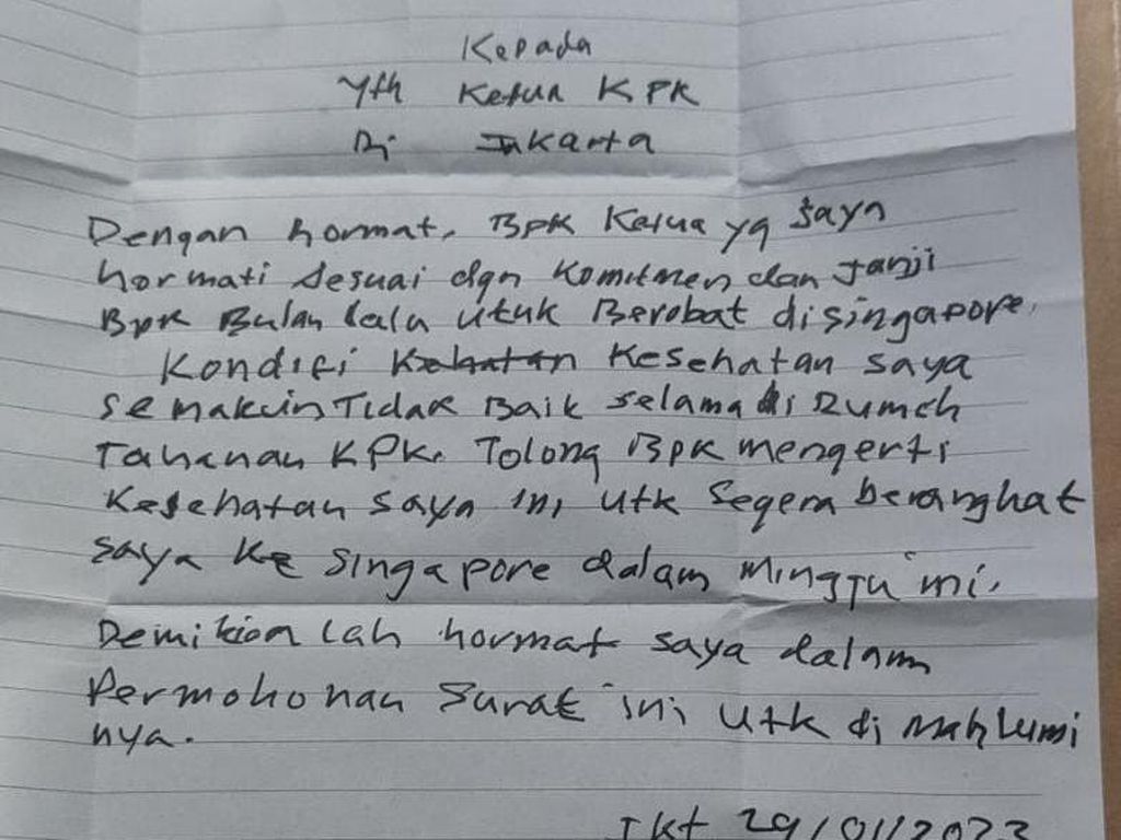 Ditulis Tangan, Ini Isi Surat Lukas Enembe ke Ketua KPK Firli Bahuri