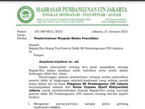 Madrasah di Jakarta Ini Terbitkan Pemberitahuan Waspada Modus Penculikan Anak