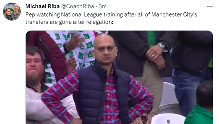 Meme Manchester City degradasi usai melanggar aturan finansial Liga Inggris.
