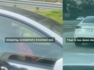 Bahaya Banget! Orang Diduga Tidur di Tesla Saat Sedang Berkendara