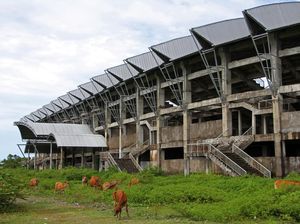 Potret Mangkraknya Proyek Stadion Barombong, Diisi Sapi