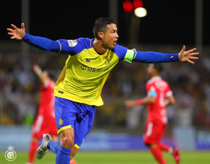 Cristiano Ronaldo mencetak empat gol saat Al Nassr bertandang ke Stadion King Abdul Aziz, Mekkah, markas Al Wahda dalam pertandingan Liga Arab Saudi, Jumat 10 Februari 2023 dini hari WIB.