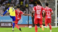 Ronaldo mencetak gol pertamanya ke gawang Al Wahda melalui bola tembakan mendatar di menit ke-21. (Foto: Twitter @SPL_EN)