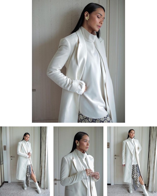 Adinia Wirasti dengan outfit serba putih/Sumber: IG @adiniawrst