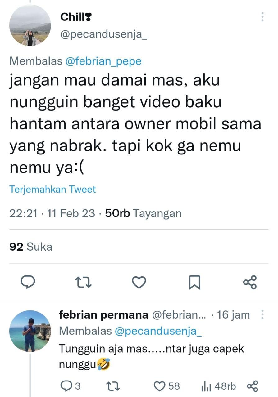Cuitan kocak pemilik mobil yang ditabrak singa dan netizen