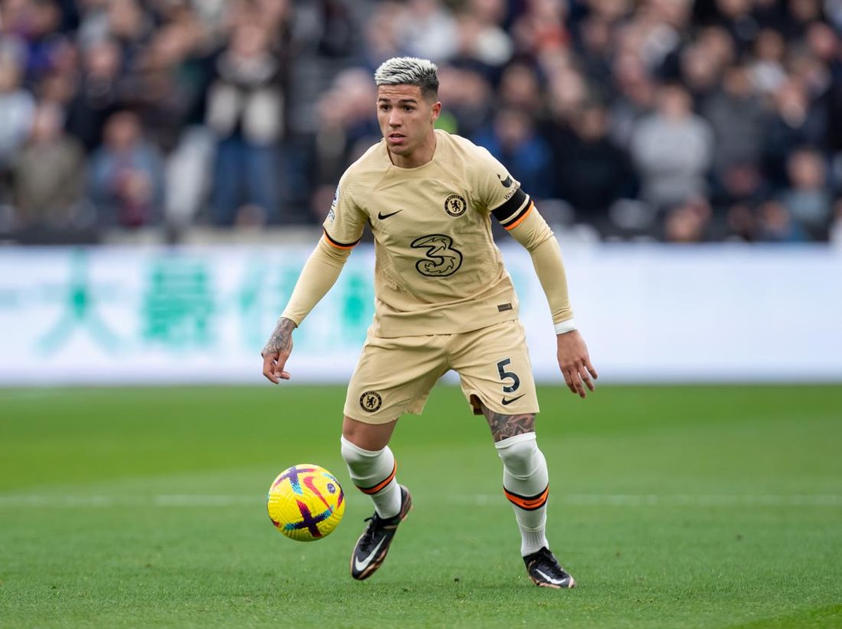 Enzo Fernandez di laga West Ham United vs Chelsea. (Foto: Federico Guerra Maranesi/MI News/NurPhoto via Getty Images)