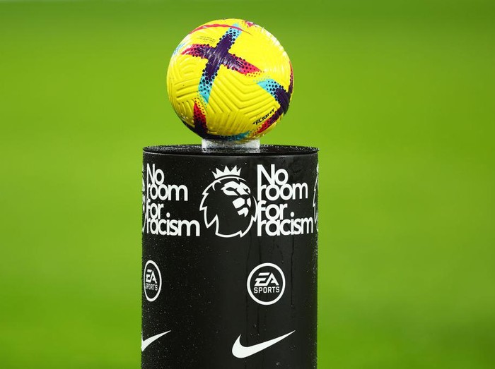 BOURNEMOUTH, ENGLAND - FEBRUARY 11: A detailed view of a plinth holding the match ball which reads 'No Room For Racism'  prior to the Premier League match between AFC Bournemouth and Newcastle United at Vitality Stadium on February 11, 2023 in Bournemouth, England. (Photo by Dan Istitene/Getty Images)
