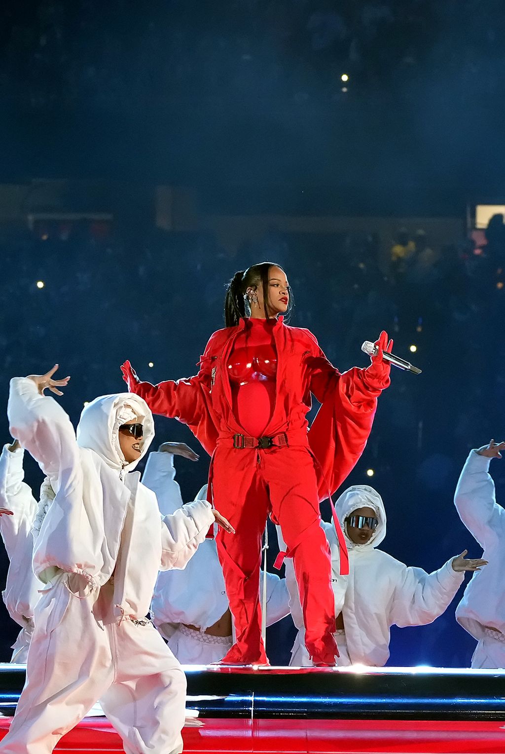 GLENDALE, ARIZONA - FEBRUARY 12: Rihanna performs during Apple Music Super Bowl LVII Halftime Show at State Farm Stadium on February 12, 2023 in Glendale, Arizona. (Photo by Kevin Mazur/Getty Images for Roc Nation)