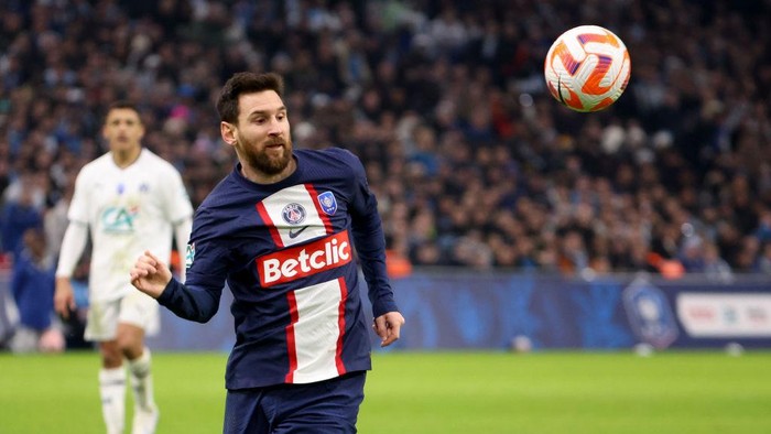 MARSEILLE, FRANCE - FEBRUARY 8: Lionel Messi of PSG during the French Cup football match between Olympique de Marseille (OM) and Paris Saint-Germain (PSG) at Velodrome stadium on February 8, 2023 in Marseille, France. (Photo by Jean Catuffe/Getty Images)