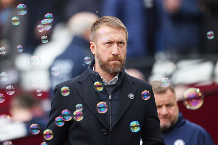 LONDON, ENGLAND - FEBRUARY 11: Graham Potter, Manager of Chelsea, looks on prior to the Premier League match between West Ham United and Chelsea FC at London Stadium on February 11, 2023 in London, England. (Photo by Chelsea Football Club/Chelsea FC via Getty Images)