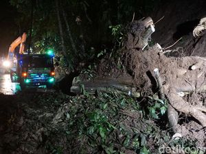 Tebing 8 Meter Longsor Lumpuhkan Jalur Wisata Pacet-Trawas di Mojokerto Tebing 8 Meter Longsor Lumpuhkan Jalur Wisata Pacet-Trawas di Mojokerto