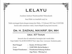 Kabar Duka, Mantan Wakil Ketua DPR RI Zaenal Maarif Meninggal Dunia Kabar Duka, Mantan Wakil Ketua DPR RI Zaenal Maarif Meninggal Dunia