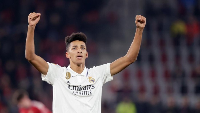 PAMPLONA, SPAIN - FEBRUARY 18: Alvaro Rodriguez of Real Madrid during the La Liga Santander  match between Osasuna v Real Madrid at the Estadio El Sadar on February 18, 2023 in Pamplona Spain (Photo by David S. Bustamante/Soccrates/Getty Images)