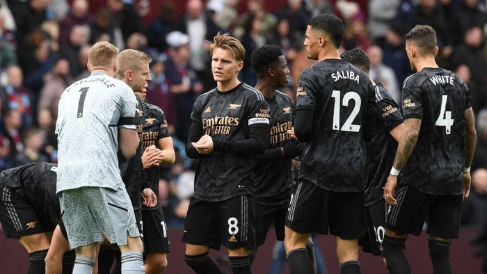 BIRMINGHAM, ENGLAND - FEBRUARY 18: Martin Odegaardof Arsenal during the Premier League match between Aston Villa and Arsenal FC at Villa Park on February 18, 2023 in Birmingham, England. (Photo by David Price/Arsenal FC via Getty Images)