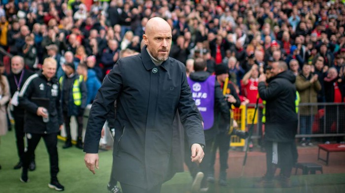 MANCHESTER, ENGLAND - FEBRUARY 19:  Manchester United Head Coach / Manager Erik ten Hag looks on prior to the Premier League match between Manchester United and Leicester City at Old Trafford on February 19, 2023 in Manchester, United Kingdom. (Photo by Ash Donelon/Manchester United via Getty Images)