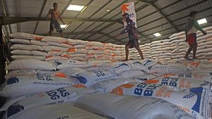 Penampakan Tumpukan Beras Impor Vietnam di Gudang Bulog