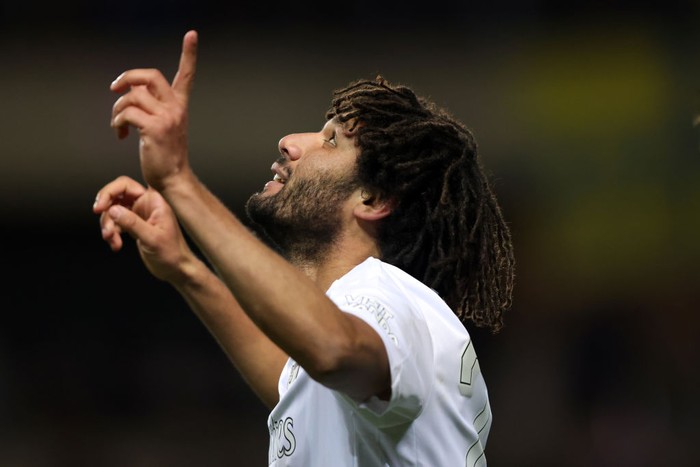 OXFORD, ENGLAND - JANUARY 09: Mohamed Elneny of Arsenal celebrates scoring the opening goal during the Emirates FA Cup Third Round match between Oxford United and Arsenal at Kassam Stadium on January 9, 2023 in Oxford, England. (Photo by Marc Atkins/Getty Images)