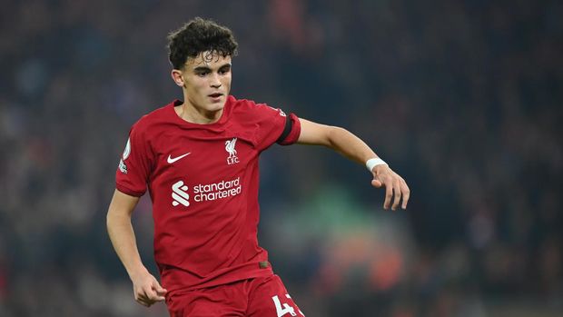 LIVERPOOL, ENGLAND - FEBRUARY 13: Stefan Bajcetic of Liverpool looks on during the Premier League match between Liverpool FC and Everton FC at Anfield on February 13, 2023 in Liverpool, England. (Photo by Michael Regan/Getty Images)