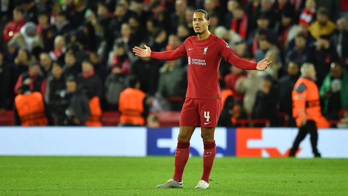 LIVERPOOL, ENGLAND - FEBRUARY 21:  Liverpools Virgil van Dijk shows his dejection during the UEFA Champions League round of 16 leg one match between Liverpool FC and Real Madrid at Anfield on February 21, 2023 in Liverpool, United Kingdom. (Photo by Dave Howarth - CameraSport via Getty Images)