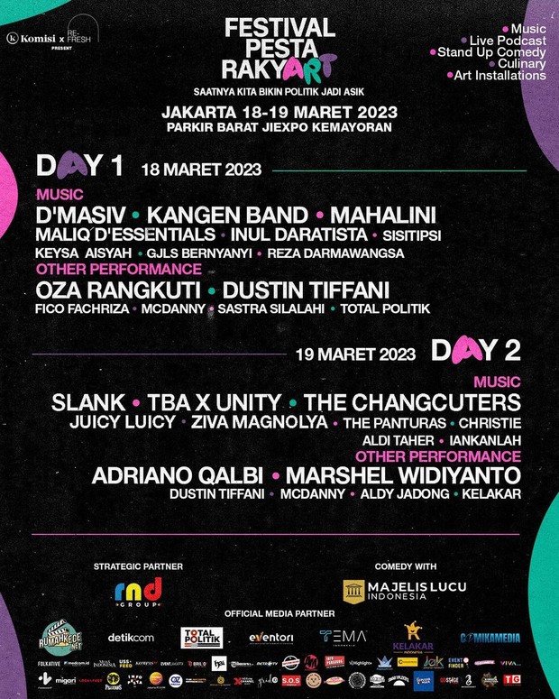 Informasi lineup konser Festival Pesta Rakyart/Foto: Instagram/@pestarakyart Informasi lineup konser Festival Pesta Rakyart/Foto: Instagram/@pestarakyart