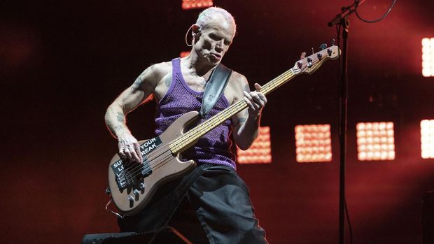 Flea of the Red Hot Chili Peppers performs at the Louder Than Life Music Festival at the Kentucky Exposition Center on Sunday, Sept. 25, 2022, in Louisville, Ky. (Photo by Amy Harris/Invision/AP)