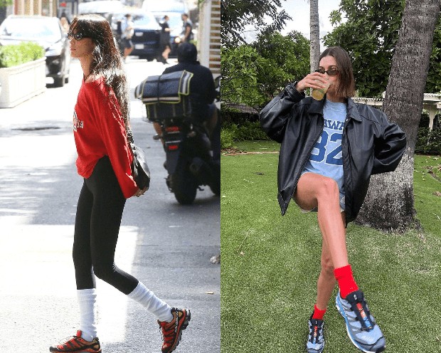 Foto: instagram.com/bellahadidmidias / haileybieber Bella Hadid dan Hailey Bieber pakai sneakers Salomon/
