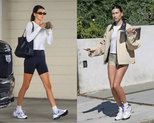 Kendall Jenner and Hailey Bieber in New Balance sneakers/
