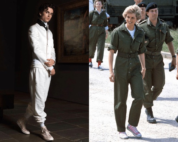 Foto: instagram.com/tchalamet_world / twitter.com/ dianaofhearts Timothee Chalamet dan Putri Diana pakai Converse/