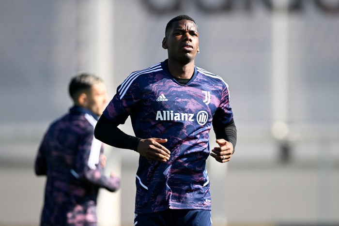 TURIN, ITALY - FEBRUARY 15: Paul Pogba of Juventus during a training session ahead of their UEFA Europa League knockout round play-off leg one match against FC Nantes at Allianz Stadium on February 15, 2023 in Turin, Italy. (Photo by Daniele Badolato - Juventus FC/Juventus FC via Getty Images )