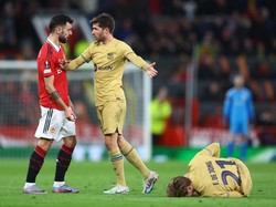 Man United vs Barcelona berlangsung di Old Trafford dalam leg kedua play-off Liga Europa, Jumat (24/2/2023) dini hari WIB. Keributan antarpemain tak terhindarkan di menit ke-58. Reuters/Carl Recine  