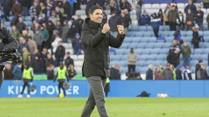 Arsenals manager Mikel Arteta after the Premier League match between Leicester City and Arsenal at the King Power Stadium, Leicester on Saturday 25th February 2023. (Photo by John Cripps/MI News/NurPhoto via Getty Images)