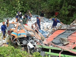 Truk Muat Bata Ringan Masuk Jurang di JLS Pacitan, Pengemudi Tewas