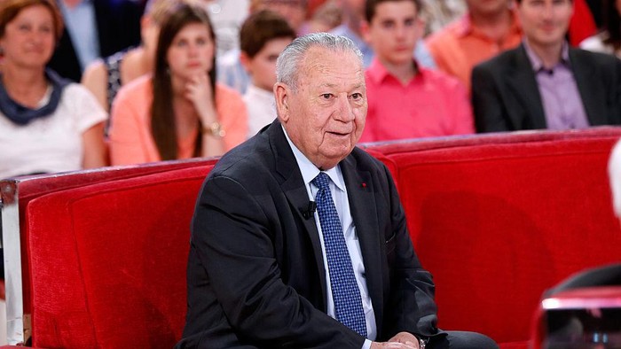 PARIS, FRANCE - APRIL 15:  Former Football player and recordman for goals scored in a World Cup with 13 goals in 1958, Just Fontaine attends the Vivement Dimanche French TV. Held at Pavillon Gabriel on April 15, 2015 in Paris, France.  (Photo by Bertrand Rindoff Petroff/Getty Images)