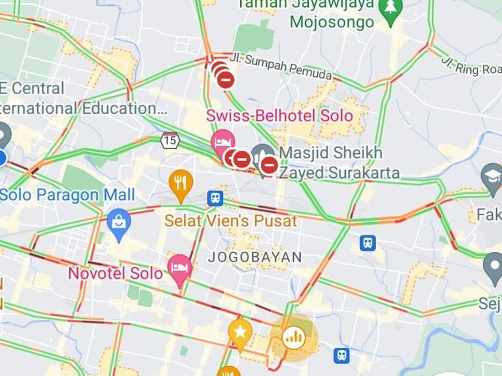 Banyak Kemacetan, Jalanan di Solo Merona Merah di Google Maps