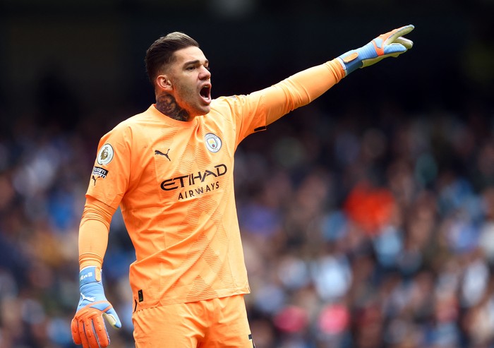 Ederson Soccer Football - Premier League - Manchester City v Newcastle United - Etihad Stadium, Manchester, Britain - March 4, 2023 Manchester City's Ederson reacts REUTERS/Carl Recine EDITORIAL USE ONLY. No use with unauthorized audio, video, data, fixture lists, club/league logos or 'live' services. Online in-match use limited to 75 images, no video emulation. No use in betting, games or single club /league/player publications. Please contact your account representative for further details.