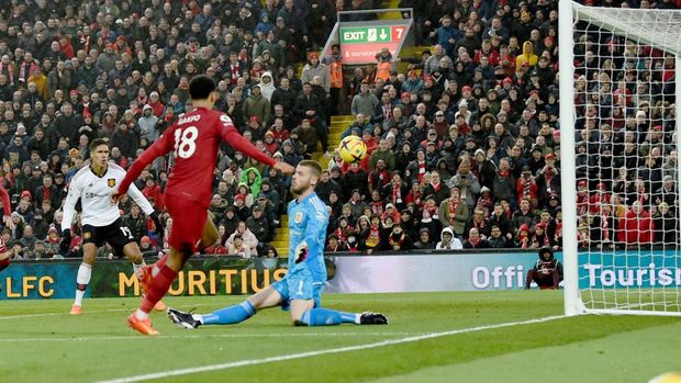 LIVERPOOL, ENGLAND - MARCH 05: (THE SUN OUT.THE SUN ON SUNDAY OUT )  Cody Gakpo of Liverpool sc during the Premier League match between Liverpool FC and Manchester United at Anfield on March 05, 2023 in Liverpool, England. (Photo by John Powell/Liverpool FC via Getty Images)