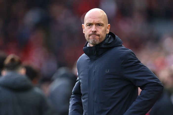LIVERPOOL, ENGLAND - MARCH 05: Erik Ten Hag the manager / head coach of Manchester United during the Premier League match between Liverpool FC and Manchester United at Anfield on March 5, 2023 in Liverpool, United Kingdom. (Photo by Robbie Jay Barratt - AMA/Getty Images)