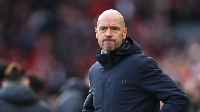 LIVERPOOL, ENGLAND - MARCH 05: Erik Ten Hag the manager / head coach of Manchester United during the Premier League match between Liverpool FC and Manchester United at Anfield on March 5, 2023 in Liverpool, United Kingdom. (Photo by Robbie Jay Barratt - AMA/Getty Images)