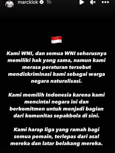 IG Stories Marc Klok dan Stefano Lilipaly mengomentari regulasi pemain naturalisasi di Liga 1