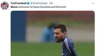 Messi yang mengerikan bagi lawan mungkin tampak cuma kurcaci di mata pemain Bayern, mudah diredam. (Foto: Twitter @TrollFootball)