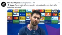 Messi berharap dapat penalti lagi di PSG? Duh, ini bukan Timnas Argentina, Messi. (Foto: Twitter @cr7rapshymes)