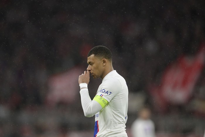 Kylian Mbappe PSG's Kylian Mbappe reacts during the Champions League round of 16 second leg soccer match between Bayern Munich and Paris Saint Germain at the Allianz Arena in Munich, Germany, Wednesday, March 8, 2023. (AP Photo/Andreas Schaad)