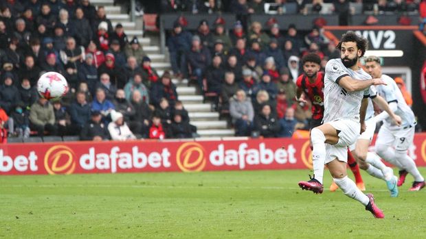Liverpool's Mohamed Salah missed a penalty kick during the Premier League match at the Vitality Stadium, Bournemouth. Picture date: Saturday March 11, 2023. (Photo by Kieran Cleeves/PA Images via Getty Images)