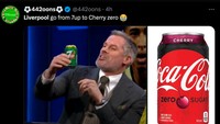 Jamie Carragher sempat menyindir legenda MU dengan minum kaleng berlogo 7. Kini legenda Liverpool itu diledek minum dengan kaleng bertuliskan zero alias nol. (Foto: Twitter @442oons)
