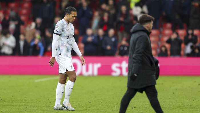 BOURNEMOUTH, ENGLAND - MARCH 11: Virgil Van Dijk of Liverpool after his sides 1-0 defeat during the Premier League match between AFC Bournemouth and Liverpool FC at Vitality Stadium on March 11, 2023 in Bournemouth, England. (Photo by Robin Jones - AFC Bournemouth/AFC Bournemouth via Getty Images)