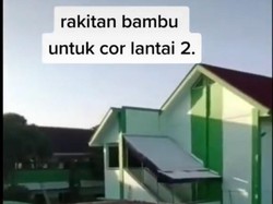 Viral, Lantai 2 MIN 3 Blitar Dicor dengan Kerangka Bambu