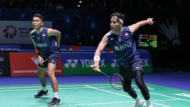 Fajar Alfian/Muhammad Rian Ardianto di babak pertama All England 2023. (Arsip PBSI)