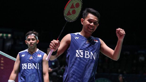 Fajar Alfian/Muhammad Rian Ardianto di babak pertama All England 2023. (Arsip PBSI)